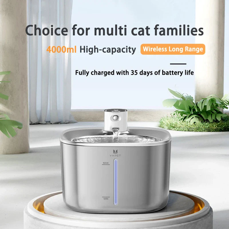 Wireless Pet Water Fountain – 4L Stainless Steel, Battery‑Operated with Sensor Modes