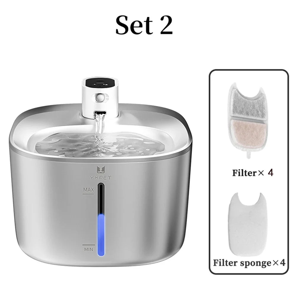 Wireless Pet Water Fountain – 4L Stainless Steel, Battery‑Operated with Sensor Modes