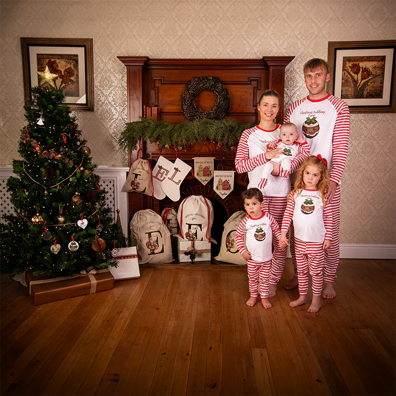 Women’s Personalised Christmas Pyjamas – Red & White Stripes | Matching Family PJs